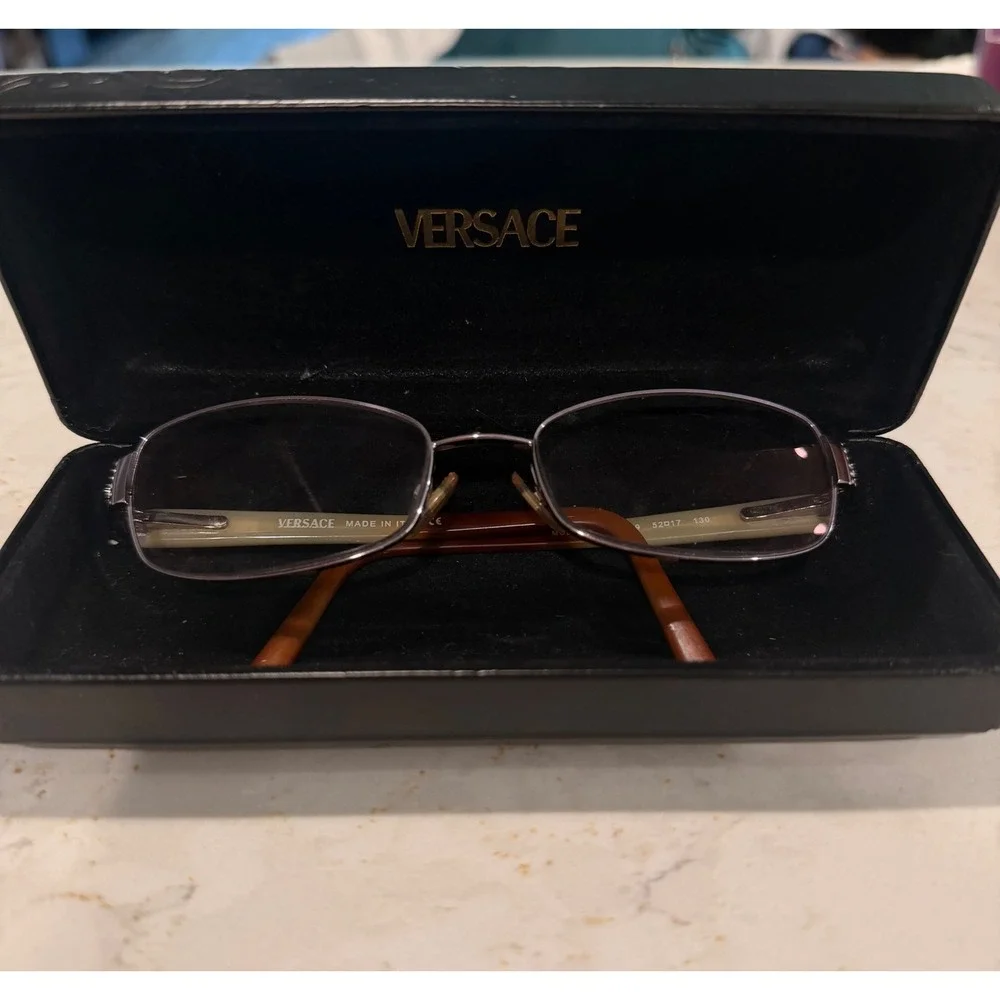 Versace MOD 1077-B Tortoise Shell Metal Medusa Crystal Glasses Frames with Case